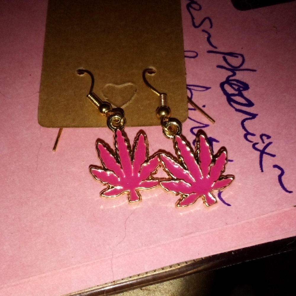 Pink Leaf Earrings